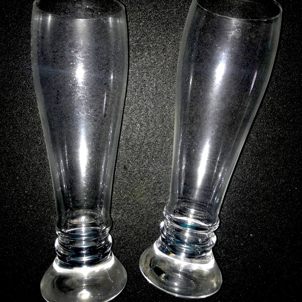 2 Tall Beer Glasses - Vintage Thick Glass.